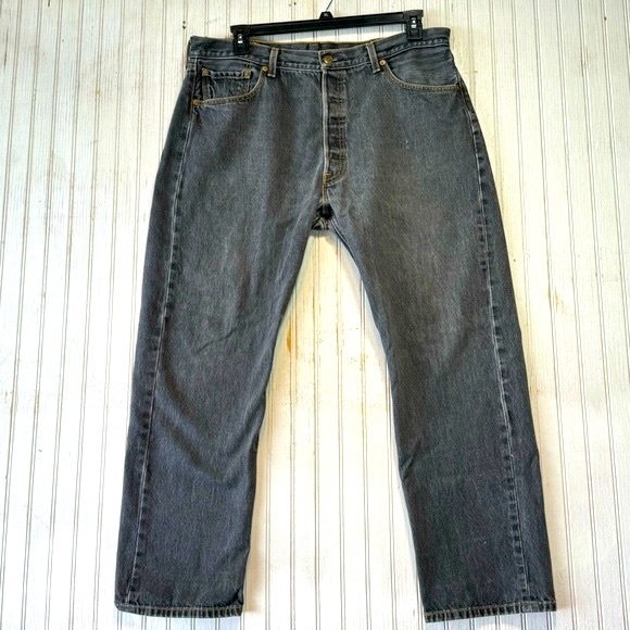 Levi’s 501 charcoal black button fly denim jeans straight fit 40x32 - Picture 1 of 8